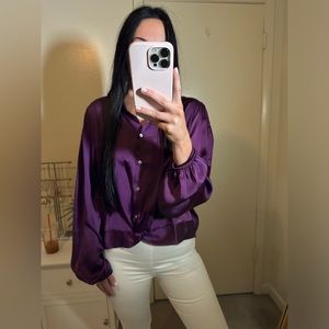 Satin purple blouse top
